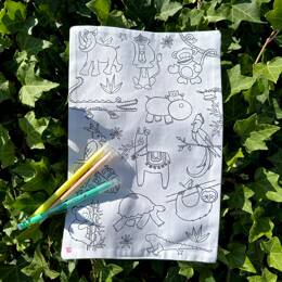 COLORIAGE LAVABLE - Feuille en tissu ANIMAUX + 3 feutres à l'eau