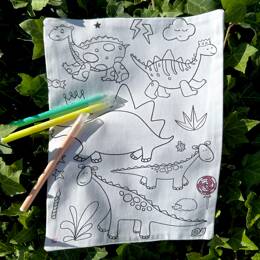 COLORIAGE LAVABLE - Feuille en tissu DINOSAURE + 3 feutres à l’eau