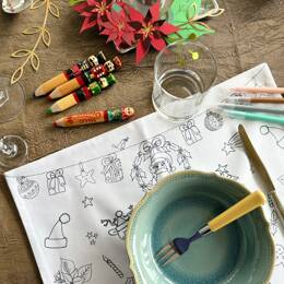 COLORIAGE LAVABLE - Set de table en tissu NOËL + 3 feutres lavables