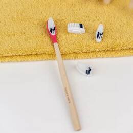 Pack 1 an - Brosse à dents en bois rechargeable - La Maline - Rose - MEDIUM - Personnalisé