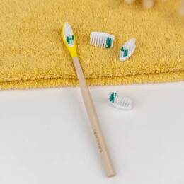 Pack 1 an - Brosse à dents en bois rechargeable - La Maline - Jaune - SOUPLE - Non personnalisé