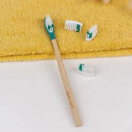 Pack 1 an - Brosse à dents en bois rechargeable - La Maline - Turquoise - SOUPLE - Non personnalisé