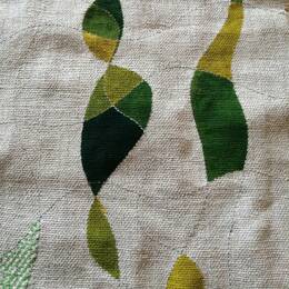 Housse de Coussin en Lin Ancien, Peinture & Broderie Main Vert