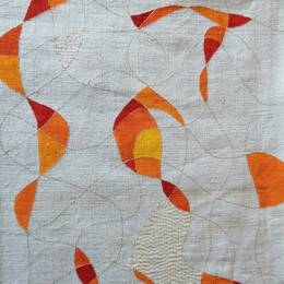 Manique en lin ancien peint et brodé main Orange