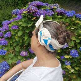 Bandeau cheveux art-cyclé en lin - semi-rigide, peint main Bleu