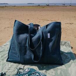 Le sac de plage idéal en lin by les Viviane's Bleu canard