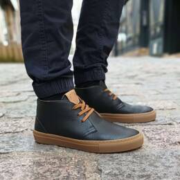 Basket Bénédictins - Cuir Grainé Noir / Naturel