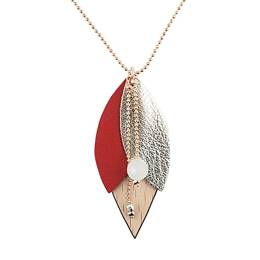 Collier en bois et cuir tulipe rouge
