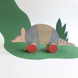 Jouet animal en bois à pousser le tatou