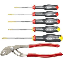 Coffret De 5 Tournevis Facom At5.170pb (livré Avec 3 Tvis A Fente + 2 Tvis Prozidriv + Pince Multiprise Capacité 46mm)