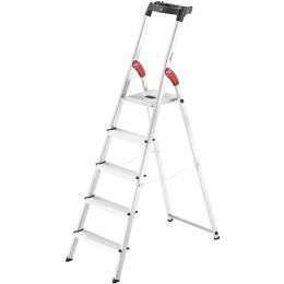 Hailo – Escabeau Pliable 5 Marches – Hauteur De Travail 3.10m – Aluminium Léger Avec Garde-corps Et Tablette Porte-outils – Norme En 131