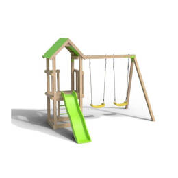 Aire De Jeux Avec Toboggan 1,73 M Et 2 Balançoires