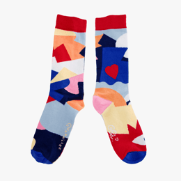 Guillaume & Laurie | Paire de chaussettes dépareillées Abstract rouge et bleu