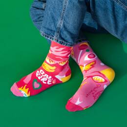 Laura Deleuze | Paire de chaussettes dépareillées "On Fire" Rose & Fuchsia