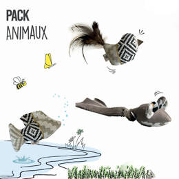 Pack Animaux - 3 x Jouets Animaux pour chats (Poisson + Souris + Oiseau)