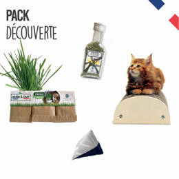Pack découverte - 1 Griffoir + 1 fiole de cataire bio + 1 pack d'herbe à chat + 1 jouet berlingot