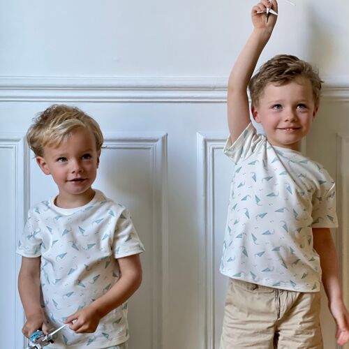 T-shirt anti-UV bébé marin blanc cassé et bleu - 6 à 24 mois, fabriqué en  France