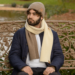 Duo Bonnet Marron et Écharpe Bicolore - 100% Laine Mérinos d'Arles Fabriqué en France