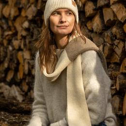 Duo Bonnet Écru et Écharpe Bicolore - 100% Laine Mérinos d'Arles Fabriqué en France