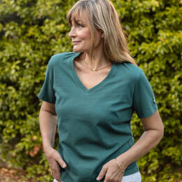 T-shirt Femme Vert Garonne Col V en 100% Coton Bio - Trinité