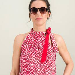 Top en soie coton imprimée rouge et blanc SAULE