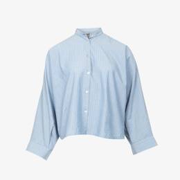 Chemise Nehru Coton Seersucker Bleu Ciel