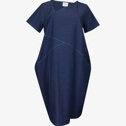 Robe cubiste bleu de Chine surpiqûres turquoise