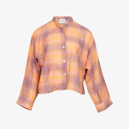 Chemise Nehru Carreaux Dégradé Orange/Rose/Prune