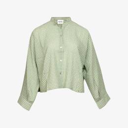 Chemise Nehru Carreaux Kaki / Vert d'Eau