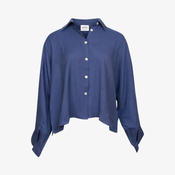Chemise Nehru avec Col Viscose Cupro Bleu