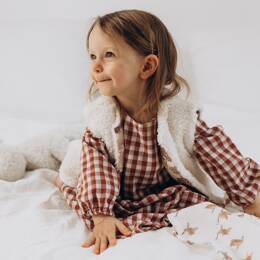 Robe bébé "Margot" à manches longues en double gaze de coton à carreaux vichy rouge et blanc