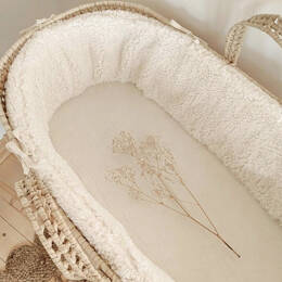 Tour de couffin bébé habillage complet fausse fourrure "mouton" et double gaze de coton BIO écru