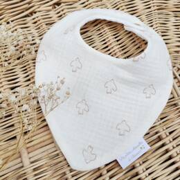 Bavoir bandana bébé "Oiseaux" marrons et écru en double gaze de coton