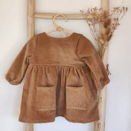Robe bébé "Margot" à manches longues en velours côtelé de coton BIO lavé caramel