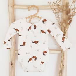 Body bébé "Sacha" à manches longues et col pressionné en jersey de coton soyeux écru Castors