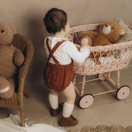 Barboteuse à bretelles bébé "Eden" évolutive en coton BIO rouille à petites fleurs