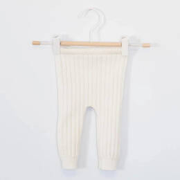 Pantalon legging bébé "Anatole" écru / beige en laine mélangée tricotée en France