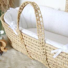 Couffin double gaze de coton blanc à pois dorés