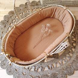 Couffin double gaze de coton camel à pois dorés