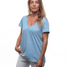 Femme | Col V | bleu lin