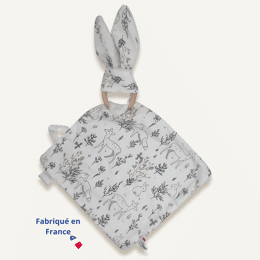 Doudou lapin blanc – imprimé biches & renards