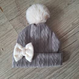 Bonnet nœud et pompon en tissu maille de coton façon tricot jacquard 9 couleurs