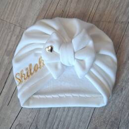 EDITION LIMITÉE : Turban bonnet nœud, buns ou simple personnalisable Prénom brodé, COEUR OR tissu sweat fourré et chaud 15 couleurs
