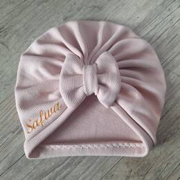 Turban bonnet en tissu maille 100% coton personnalisé avec Prénom brodé - Oeko-Tex