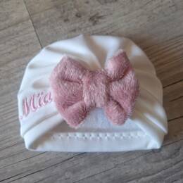 Turban bonnet polaire alpine, finition fourrure noeud buns ou simple personnalisable avec Prénom brodé