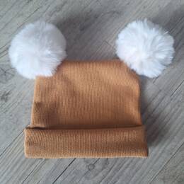 Bonnet oreilles pompons en tissu maille 100% coton - Oeko-Tex