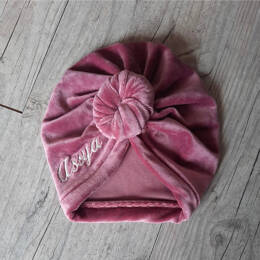 Turban  nœud, buns ou simple Prénom brodé tissu minky extensible doux et chaud 10 couleurs