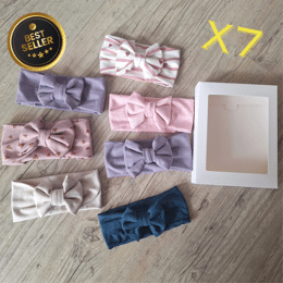 LOT: 7 Bandeaux NOEUD, couleurs au choix en jersey extensible, Quantité limitée. Un bandeau pour chaques jours de la semaine.