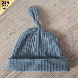 Bonnet noué côtelé jersey bleu – 0/3 mois – Expédié sous 24h