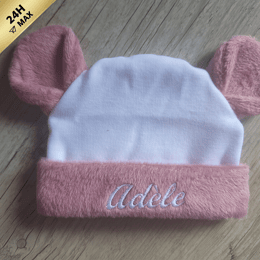 Bonnet oreilles d'ours polaire alpine « Adèle » brodé – 0/3 mois – Expédié sous 24h